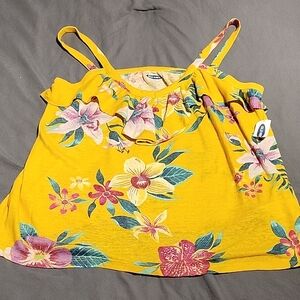 Old Navy Yellow Pink Ruffled Linenen Blend Tank